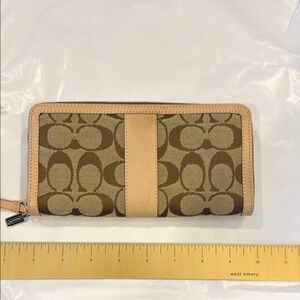 Coach Brown and Tan Wallet NWOT signature zip around